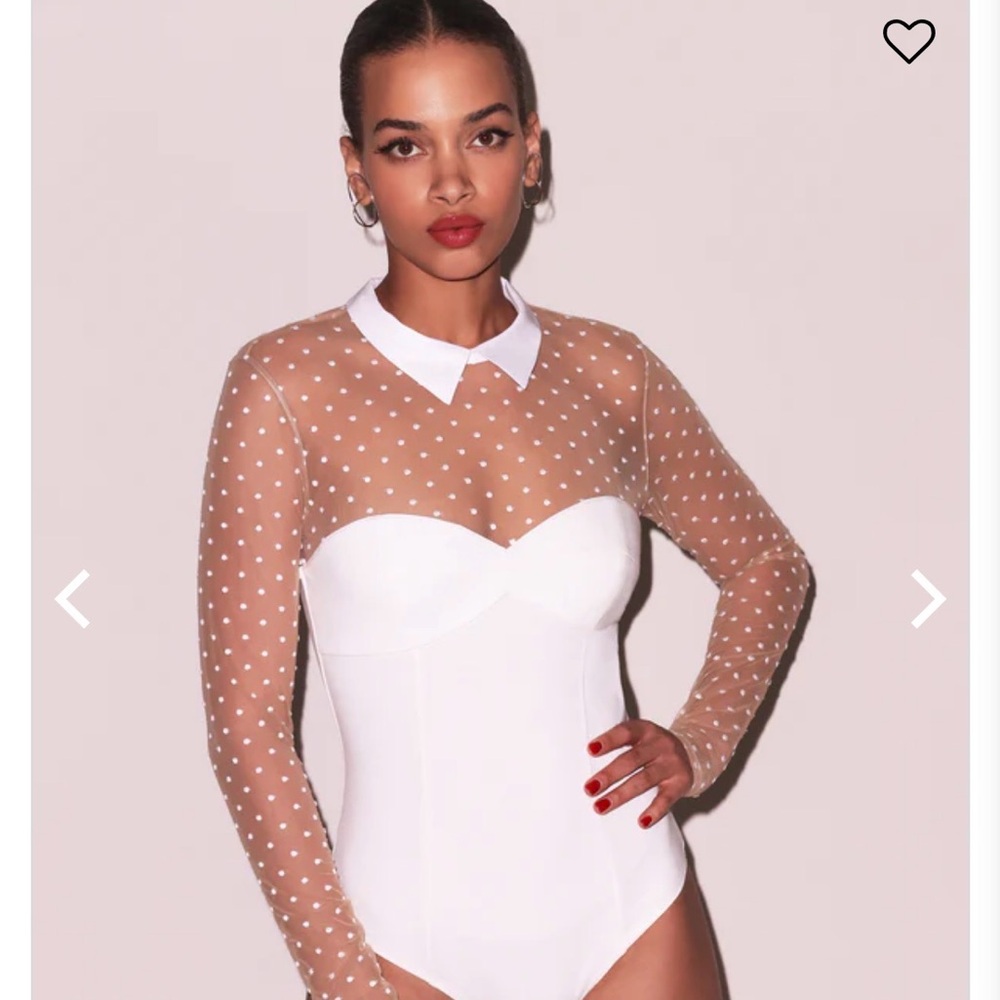 Fleur du Mal White and Sheer Polka Dot Bodysuit